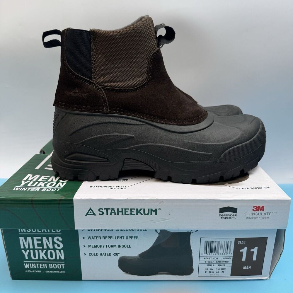Staheekum Men's Waterproof Insulated Winter Snow Lace Up Boots Brown SIZE 11